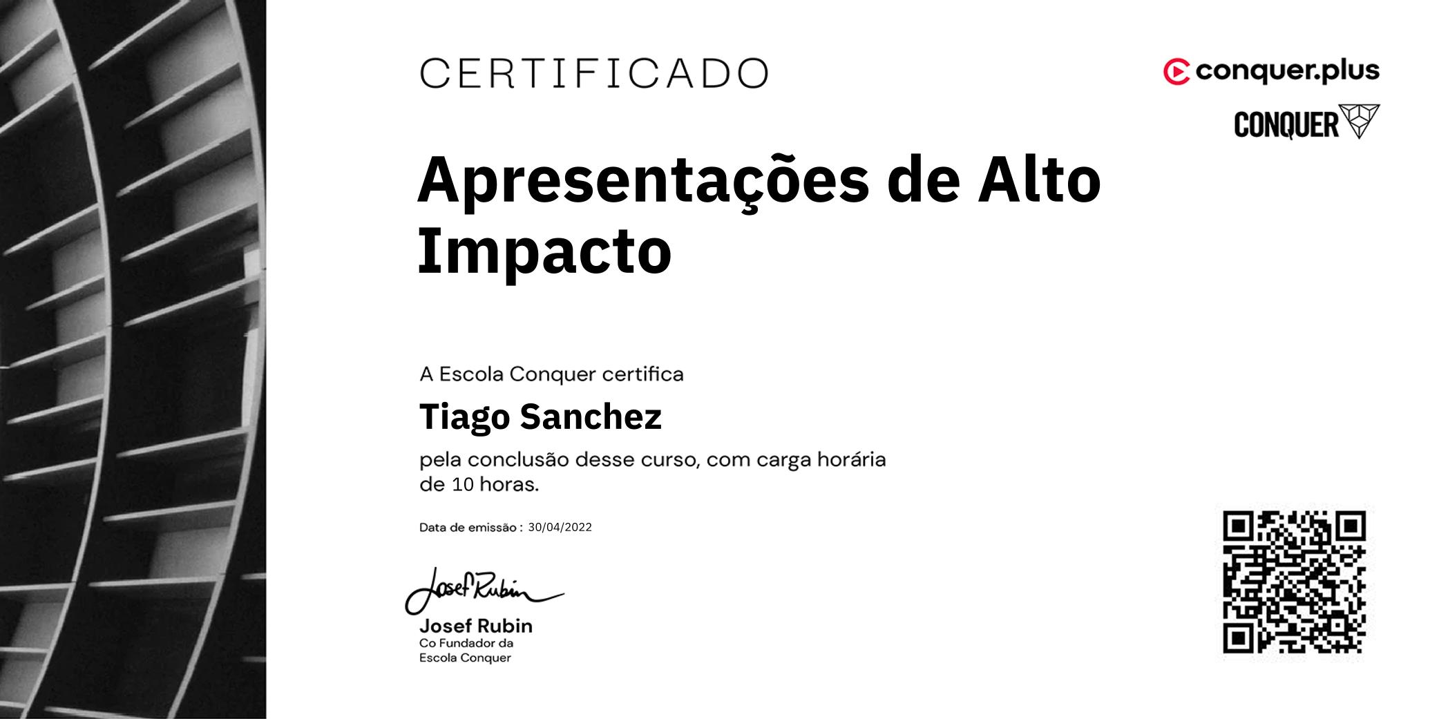 Certificado de Apresentações de Alto Impacto